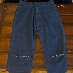 Dark blue straight leg jeans with a little stretch